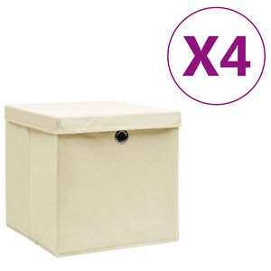 vidaXL Cajas de almacenaje con tapas 4 uds crema 28x28x28 cm