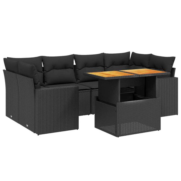 vidaXL Set de comedor de jard&iacute;n 7 pzas y cojines rat&aacute;n sint&eacute;tico negro