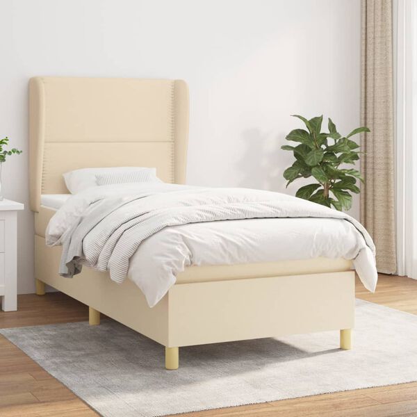 vidaXL Cama box spring con colch&oacute;n tela color crema 80x200 cm
