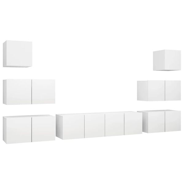 vidaXL Set de mueble para TV de 8 piezas madera contrachapada blanco
