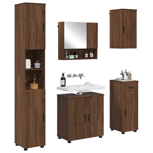 vidaXL Juego de muebles de ba&ntilde;o con caj&oacute;n 5 pcs Roble Marr&oacute;n