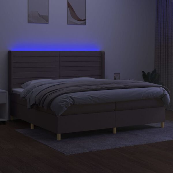 vidaXL Cama box spring colch&oacute;n y luces LED tela gris taupe 200x200 cm