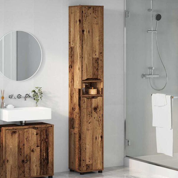 vidaXL Gabinete de Ba&ntilde;o con estante Madera Vieja 30,5 x 30 x 195 cm