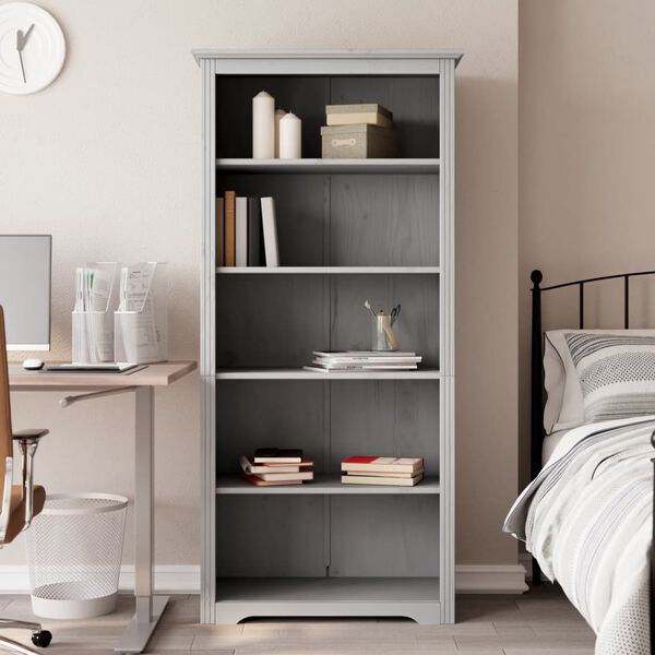 vidaXL Librería BODO 5 estantes madera maciza pino gris 82x40x173 cm