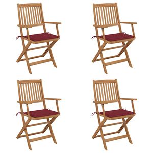 vidaXL Sillas plegables 4 uds y cojines madera maciza acacia