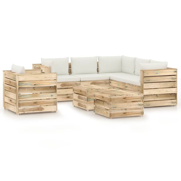 vidaXL Muebles de jard&iacute;n 8 piezas con cojines madera impregnada verde