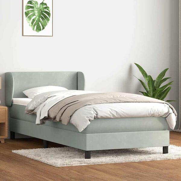 vidaXL Cama box spring con colch&oacute;n terciopelo gris claro 80x210 cm