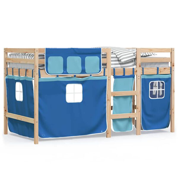 vidaXL Cama alta para niños con cortinas madera pino azul 90x200 cm