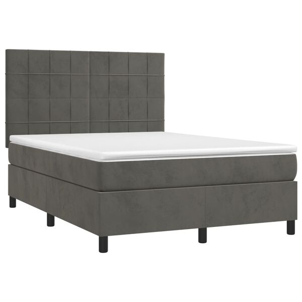 vidaXL Cama box spring colch&oacute;n y LED terciopelo gris oscuro 140x190 cm