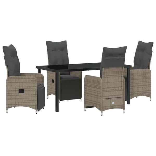 vidaXL Conjunto de Comedor de Jard&iacute;n 5 pcs Gris rat&aacute;n sint&eacute;tico