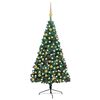 vidaXL Medio &aacute;rbol de Navidad con luces y bolas verde 210 cm