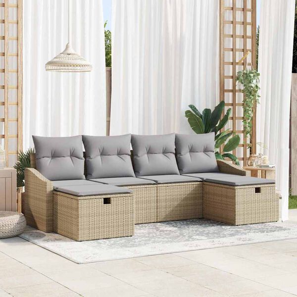 vidaXL Conjunto de sofá de jardín con cojín 6 pcs Beige Poliratán
