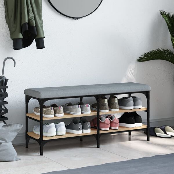 vidaXL Banco zapatero madera de ingenier&iacute;a roble Sonoma 102x32x47 cm