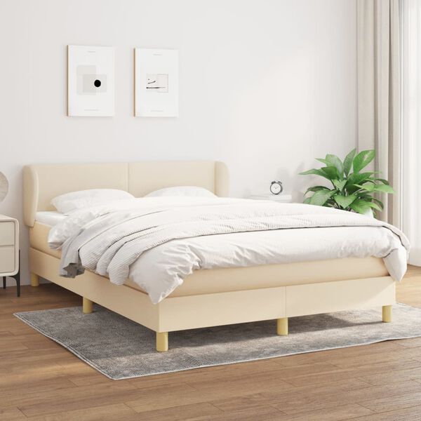 vidaXL Cama box spring con colch&oacute;n tela color crema 140x190 cm