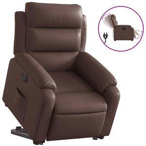 vidaXL Sill&oacute;n reclinable elevable el&eacute;ctrico de cuero sint&eacute;tico marr&oacute;n