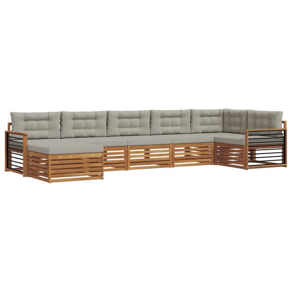 vidaXL Juegos de sof&aacute;s con coj&iacute;n 7 pcs Gris Natural y Claro