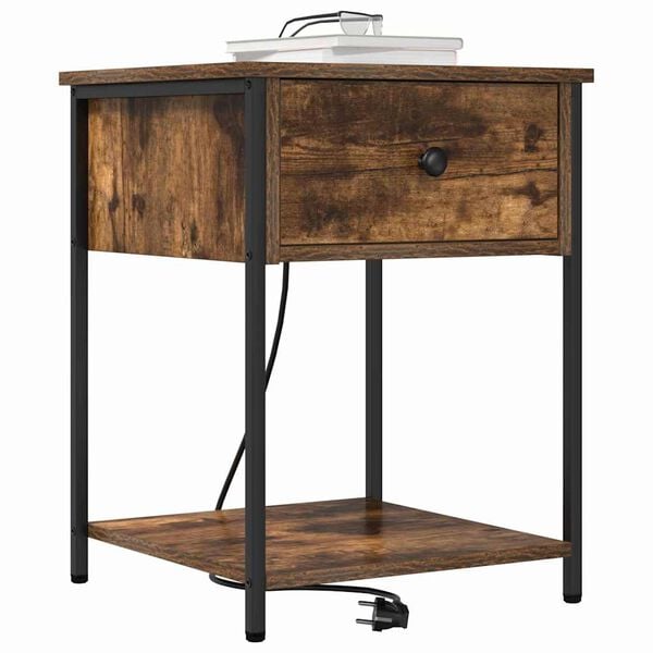 vidaXL Armario de Noche con caj&oacute;n Roble ahumado 42 x 41 x 56 cm