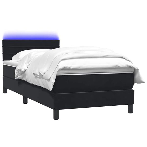 vidaXL Cama box spring con colch&oacute;n y LED terciopelo negro 90x220 cm