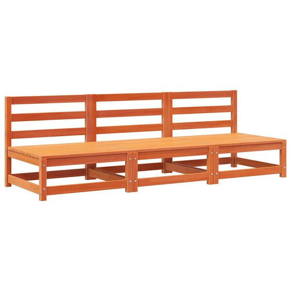 vidaXL Sofás jardín sin reposabrazos 3 uds madera marrón 70x70x67 cm