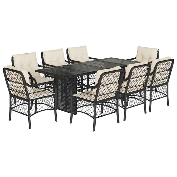 vidaXL Set de comedor de jard&iacute;n 9 pzas y cojines rat&aacute;n sint&eacute;tico negro