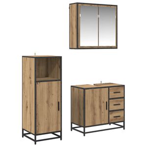 vidaXL Juego de muebles de ba&ntilde;o con caj&oacute;n 3 pcs Roble artesanal