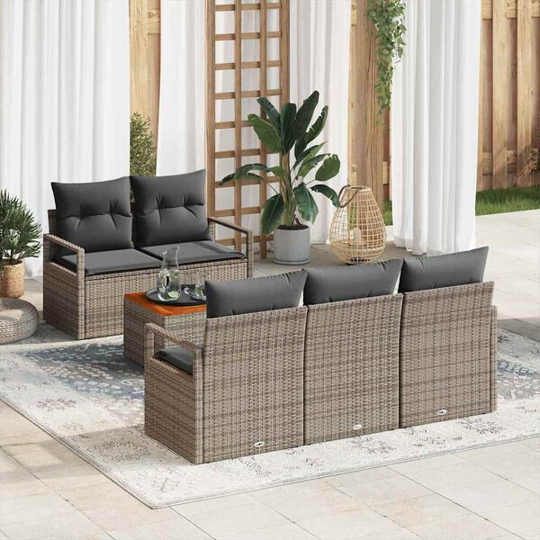 vidaXL Conjunto de sof&aacute;s de jard&iacute;n 6 pcs Gris rat&aacute;n sint&eacute;tico