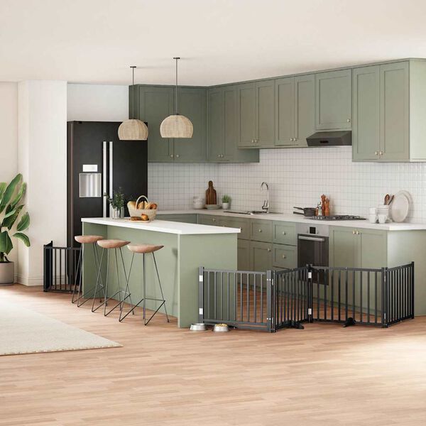 vidaXL Puerta de perros plegable 12 paneles madera &aacute;lamo negra 960 cm