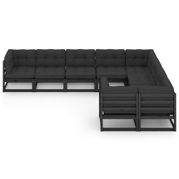 vidaXL Set de muebles de jard&iacute;n 9 pzas con cojines madera pino negro