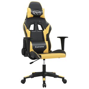 vidaXL Silla gaming de masaje cuero sint&eacute;tico negro y dorado