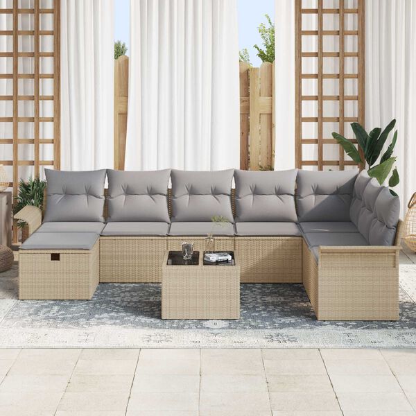 vidaXL Conjunto de sof&aacute; de jard&iacute;n con coj&iacute;n 9 pcs Beige y Gris Claro