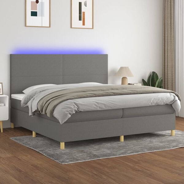 vidaXL Cama box spring colch&oacute;n y luces LED tela gris claro 200x200 cm