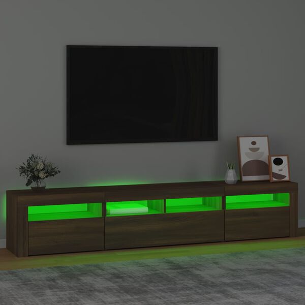 vidaXL Mueble de TV con luces LED marr&oacute;n roble 210x35x40 cm