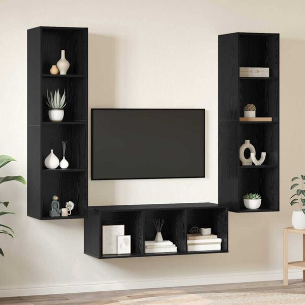vidaXL Conjunto de mueble de TV 3 pcs Roble Negro Madera contrachapada