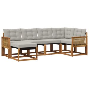 vidaXL Conjunto de sof&aacute;s de exterior 6 pcs Natural y Gris Claro
