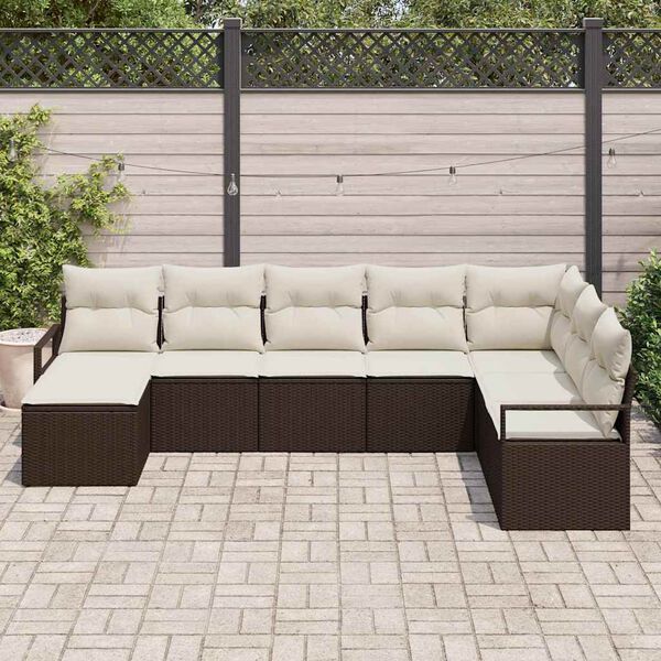 vidaXL Conjunto de sofá de jardín 8 pcs Marrón Poliratán