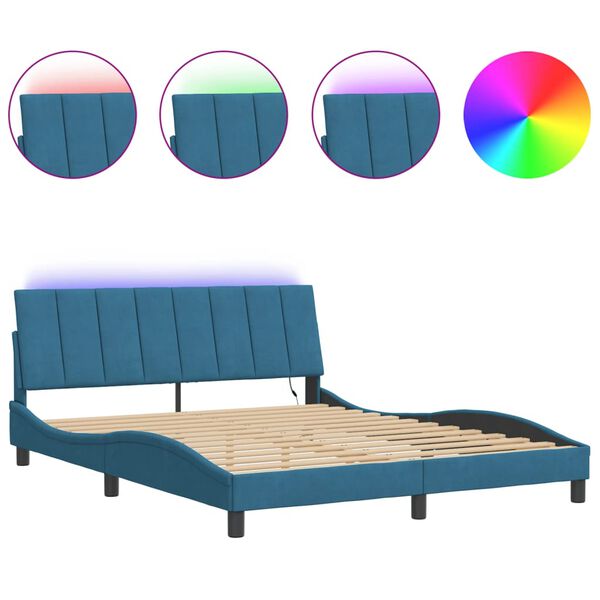 vidaXL Estructura de cama con LED sin colch&oacute;n Hanko terciopelo azul 160x200 cm