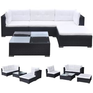 vidaXL Set muebles de jard&iacute;n 5 piezas y cojines rat&aacute;n sint&eacute;tico negro