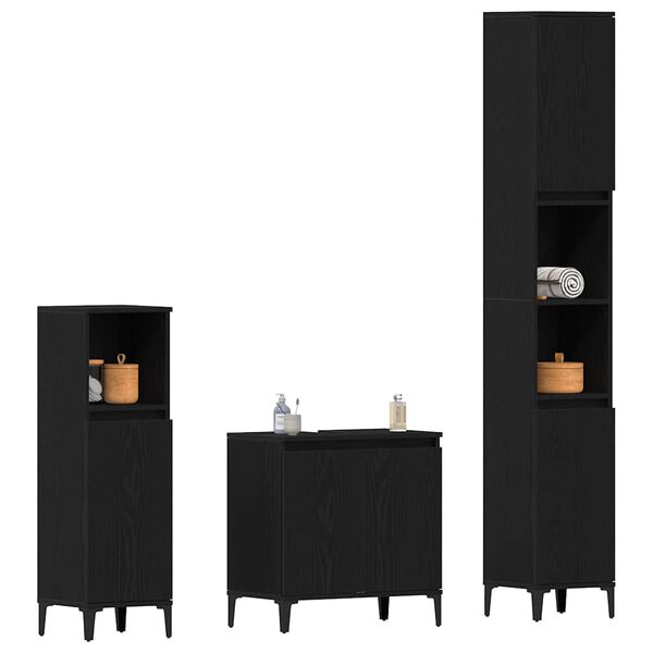 vidaXL Juego de muebles de baño Montaje en la pared 3 pcs Roble Negro
