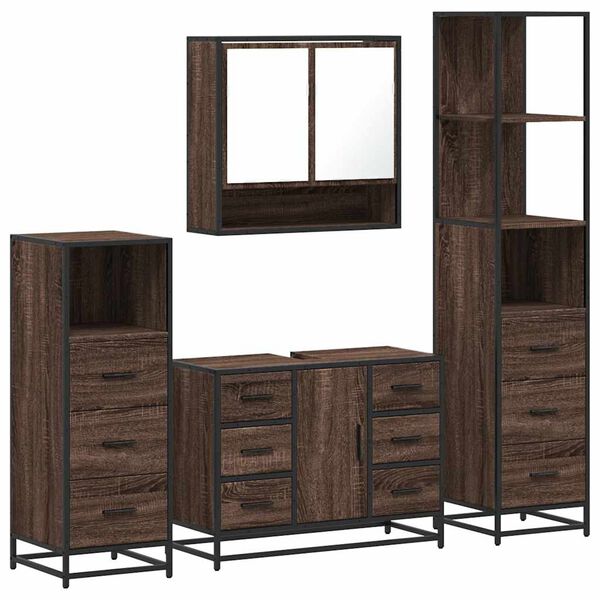 vidaXL Set de muebles baño 4 pzas madera contrachapada roble marrón