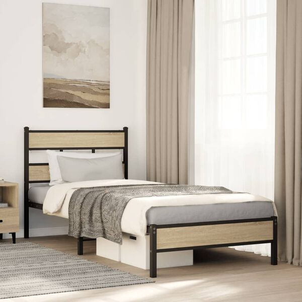 vidaXL Estructura de cama sin colch&oacute;n madera roble Sonoma 80x200 cm
