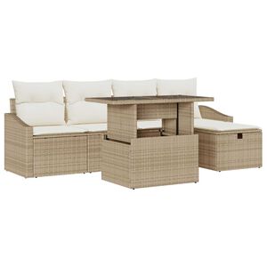 vidaXL Conjunto de sof&aacute; de jard&iacute;n 6 pcs Beige rat&aacute;n sint&eacute;tico