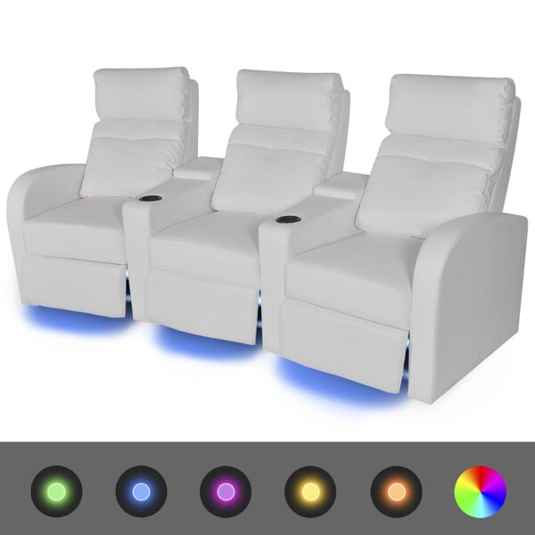 vidaXL Sillón de 3 plazas con LED cuero sintético blanco