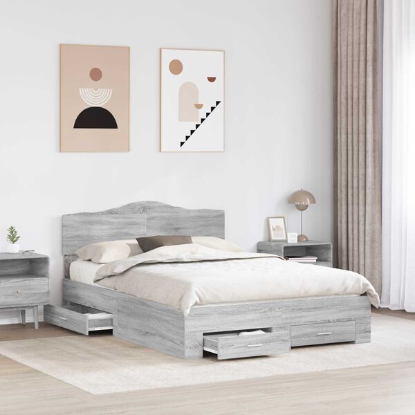 vidaXL Estructura de cama con cabecera Gris Sonoma 140 x 190 cm