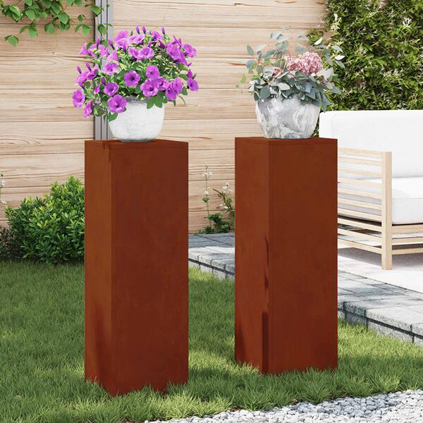 vidaXL Soporte de plantas 2 pcs Oxidado 24 x 24 x 75 cm