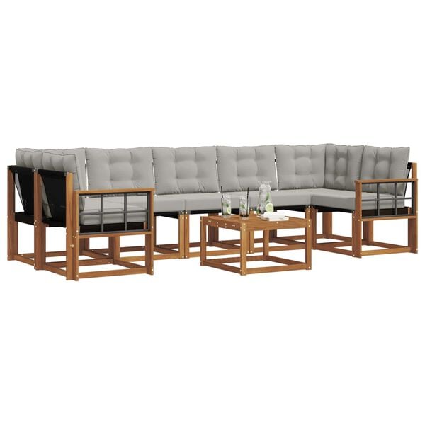 vidaXL Conjunto de sof&aacute;s de exterior 8 pcs Gris Natural y Claro