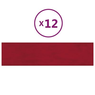 vidaXL Paneles de pared 12 uds terciopelo rojo tinto 60x15 cm 1,08 m²