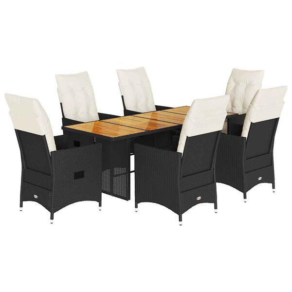 vidaXL Set de comedor de jard&iacute;n 7 pzas y cojines rat&aacute;n sint&eacute;tico negro