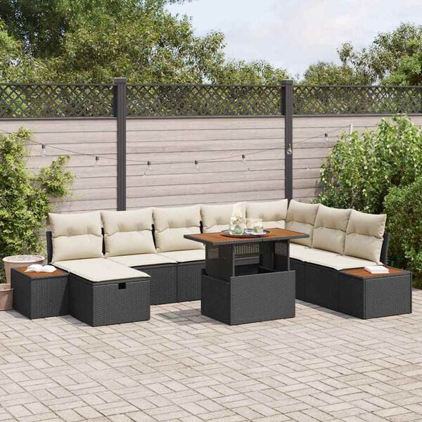 vidaXL Conjunto de sofá de jardín 9 pcs Negro ratán sintético