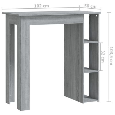 vidaXL Mesa alta con estante gris Sonoma 102x50x103,5 cm