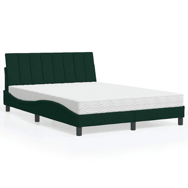 vidaXL Cama con colch&oacute;n Hanko terciopelo verde oscuro 140x190 cm